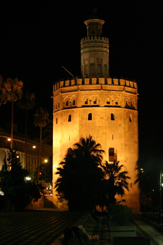 Gold tower at night